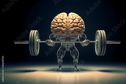 Brain lifting weight. Strong mentality, genius, mental health concept.