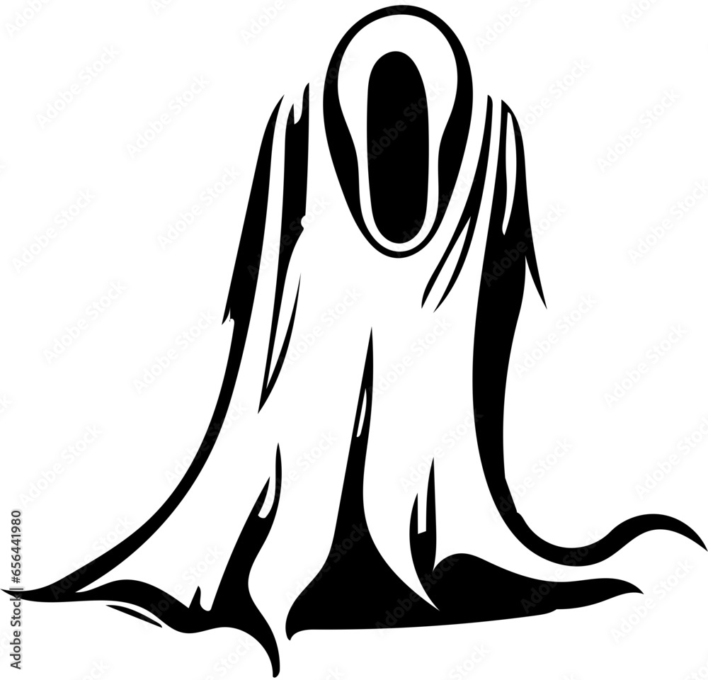 Halloween ghost vector illustration in black, drawing of spooky ghost Halloween ghost vector illustration in black, drawing of spooky ghost
