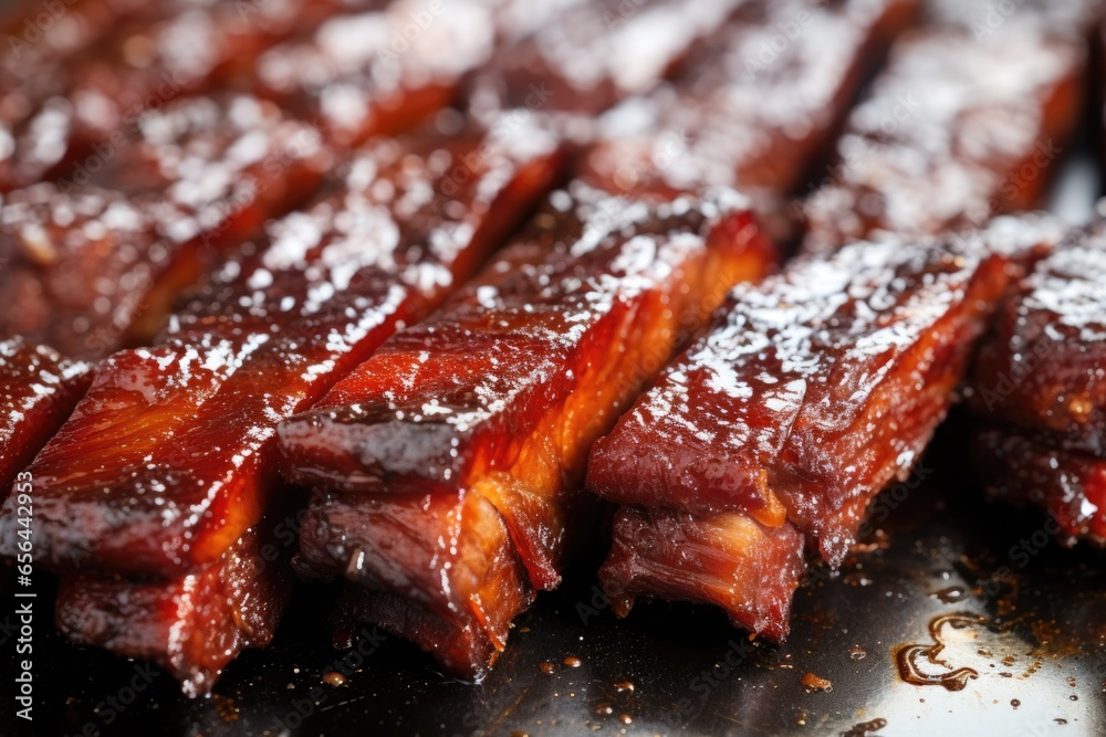 close view of perfectly caramelized pork ribs edges