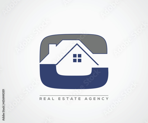 Roofing logo, C letter real estate logo vector design template