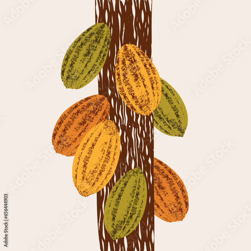 Cocoa beans on the tree. Cacao plant.