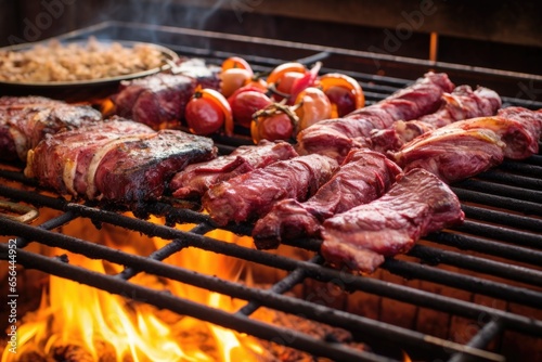 turning over the meats on an argentinian asado mixed grill