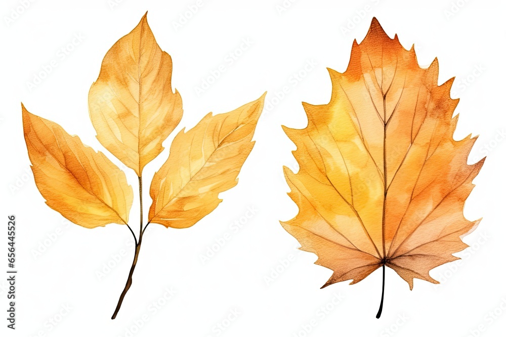 Fototapeta premium Beautiful yellow autumn leaves image isolated on a white background. Generative AI