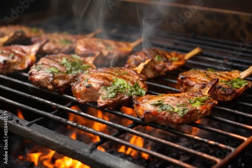 half-done lamb chops on an open-flame grill
