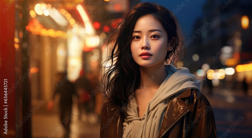 Young beautiful woman against the background of the city