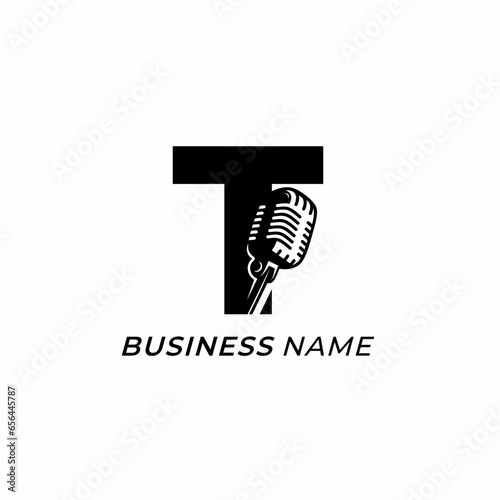 design logo combine letter T and microphone karaoke