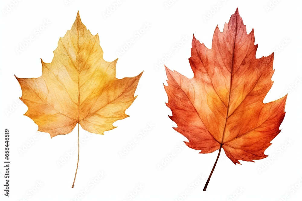 Beautiful yellow autumn leaves image isolated on a white background. Generative AI