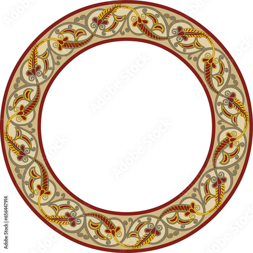 Vector colored round oriental ornament. Arabic patterned circle of Iran, Iraq, Turkey, Syria. Persian frame, border.