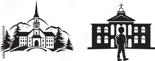 Silhouette of a church. School building vector icon