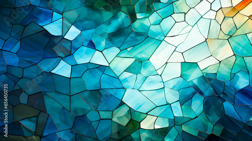 Abstract background of rectangular tiles for bathroom in blue and green colors.