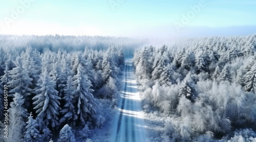 winter landscape and road top view. 