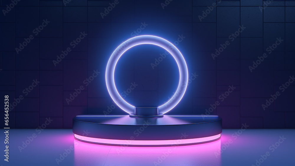 neon glow circle podium presentation abstract light.