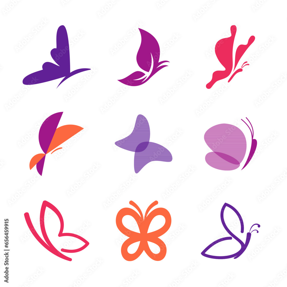 set of butterfly logo design template