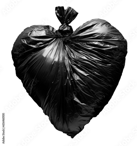 Black trash bags in the shape of a heart. Garbage, ecology, environment photo
