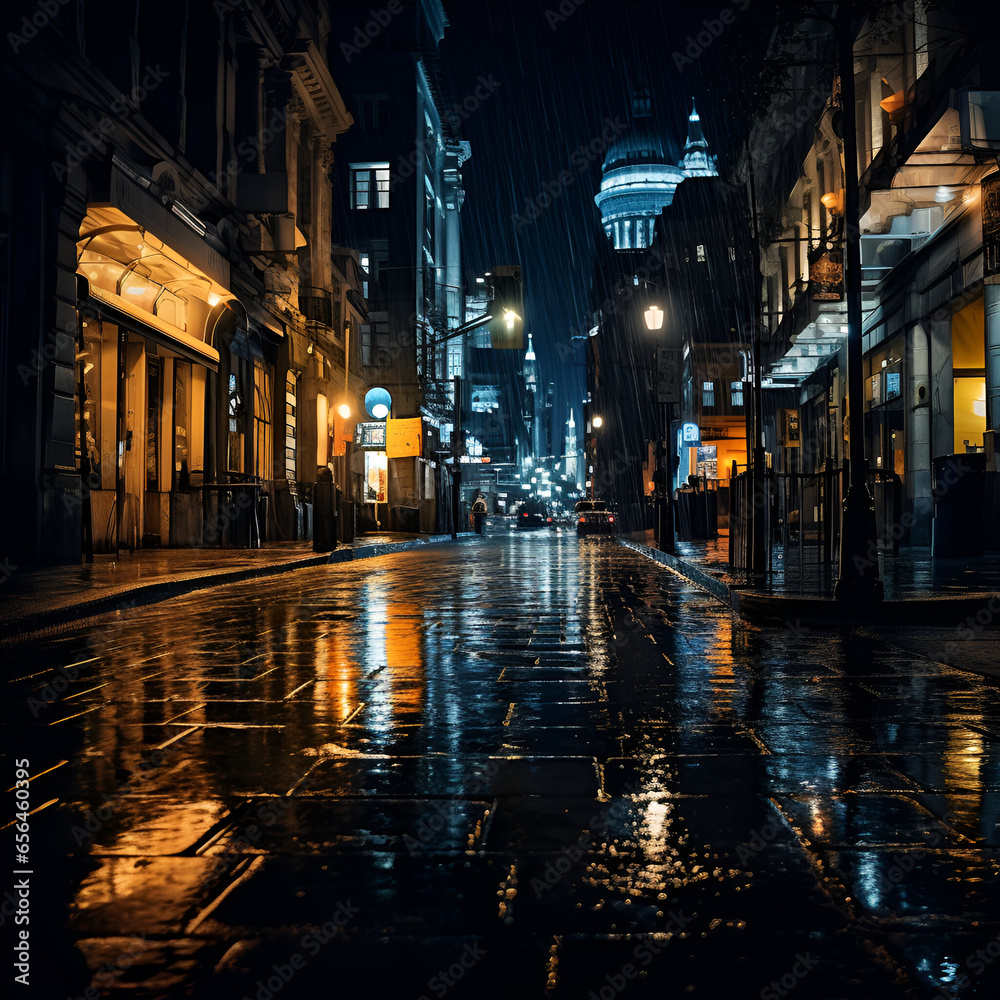 rainy evening in town