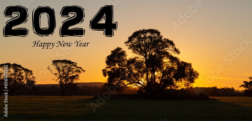 Happy New Year 2024, Stirling Range, Western Australia, Landscape, Sunset, Orange Sky photo