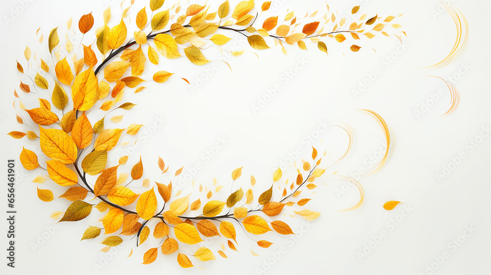 a swirl of yellow autumn leaves isolated on a white background. a swirl of yellow autumn leaves isolated on a white background.