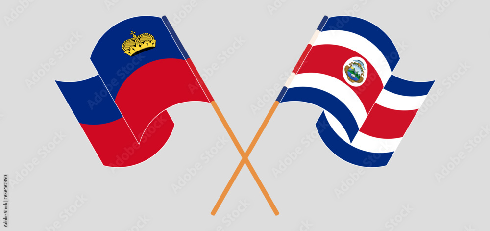 Crossed and waving flags of Liechtenstein and Costa Rica Crossed and waving flags of Liechtenstein and Costa Rica