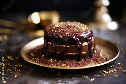 chocolate cake with gold dust sprinkled on top