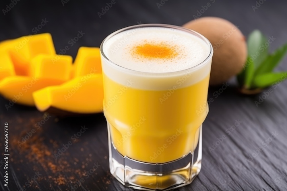 close-up shot of mango juice with bubbly froth close-up shot of mango juice with bubbly froth