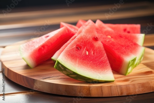 close-up of watermelon slices on a chopping board