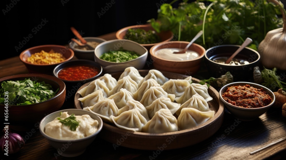 khinkali dish on a plate with sauce khinkali dish on a plate with sauce