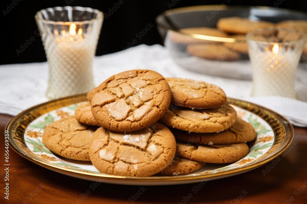 brown butter toffee cookies on a transparent glass plate brown butter toffee cookies on a transparent glass plate