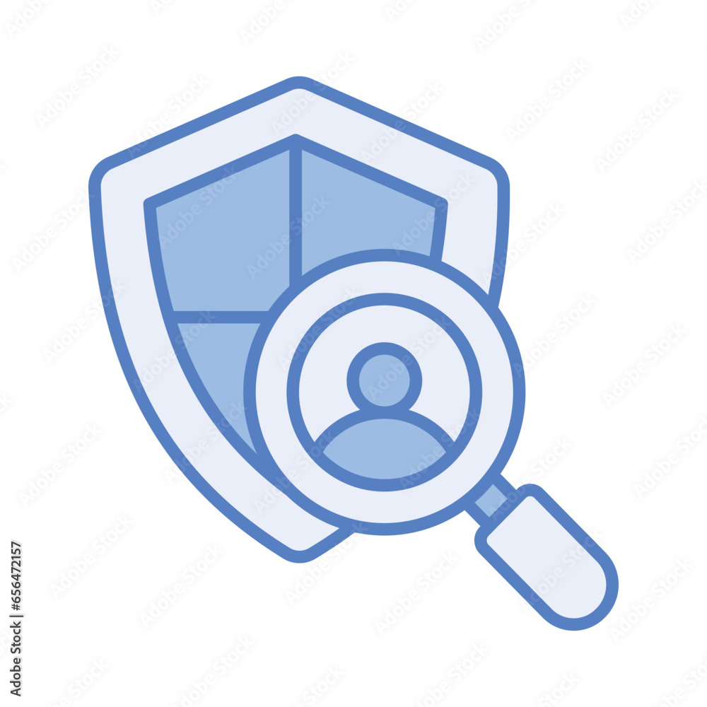 Shield icon with magnifying glass. Vector security icon, safety checking vector Shield icon with magnifying glass. Vector security icon, safety checking vector