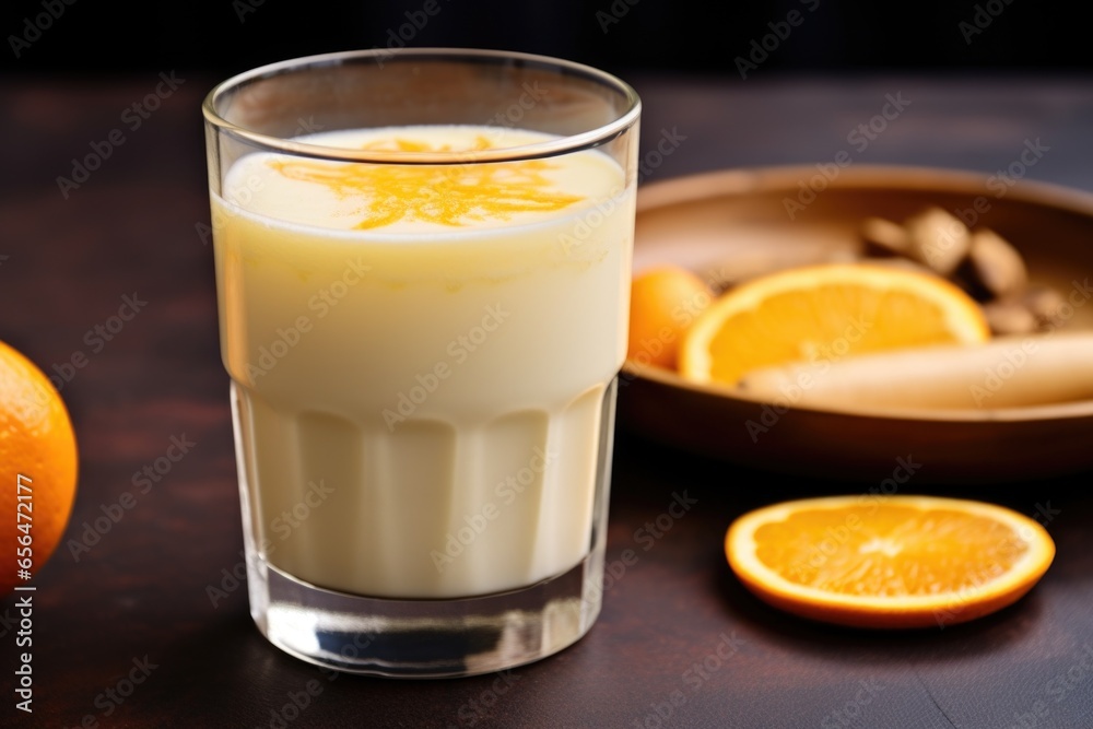 horchata served with a slice of orange by the side horchata served with a slice of orange by the side
