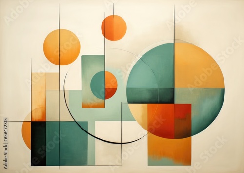 Abstract geometric shapes in earh colors (green, beige, orange)