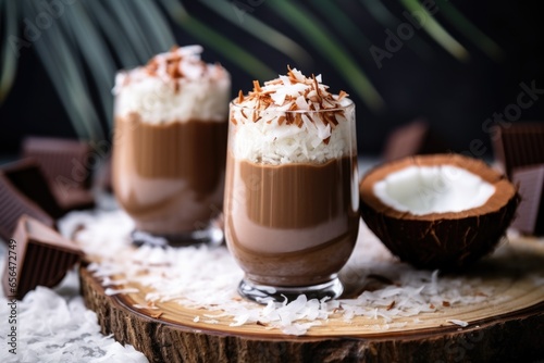 hot chocolate with coconut flakes on top