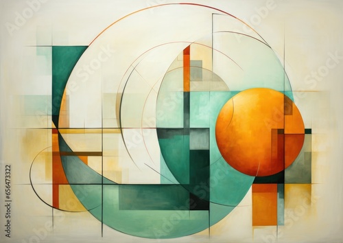 Abstract geometric shapes in earh colors (green, beige, orange) photo