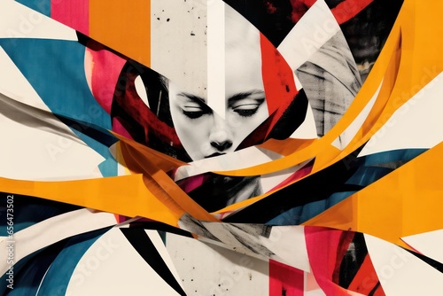 Abstract face portrait as a cubism art. Concept of creative shapes graphics with textured geometric shapes. Geometric face. Generative AI.	

