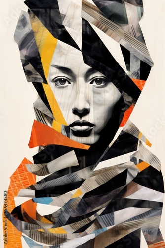 abstract face portrait as a cubism art. Concept of creative shapes graphics with textured geometric shapes. Geometric face. Generative AI.	
