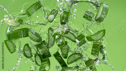 Aloe vera slices under wate...
