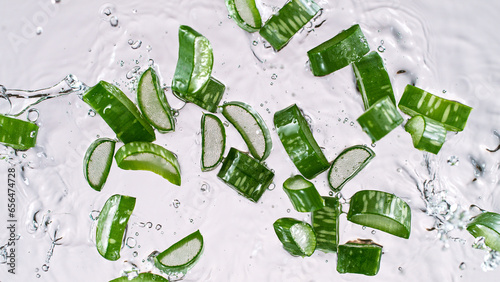Aloe vera slices under wate...