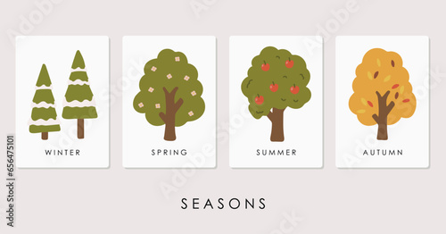 Seasons Cards, Educational Cards, Kids materials, Kindergarten vector, School materials, Educational seasons vector, Kids cards