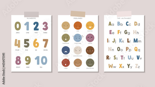 Set of 2 Educational Posters, Kids Wall Decor, Kindergarten Decor, Classroom Posters, Educational Alphabet, Preschool Wall Prints, Numbers, Vector kids design