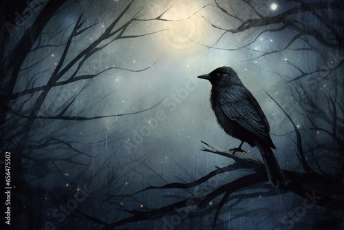 dark bird under moonlight. Generative AI