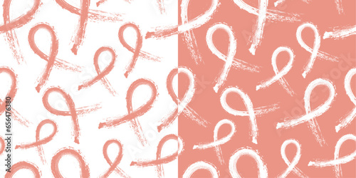 Calligraphic Peach Awareness Ribbon Seamless and repeatable pattern on white and peach backgrounds. Editable and scalable Vector Illustration.