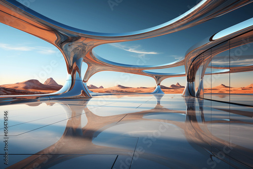 abstract futuristic glass architecture with empty floor for presentation © pcperle