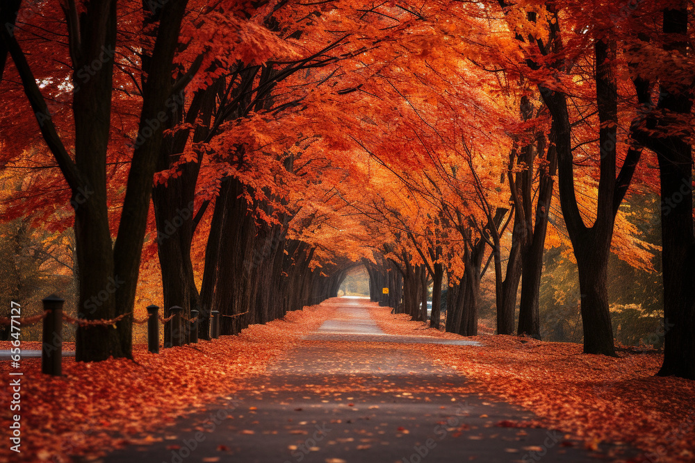 Autumn park, with rich warm colors, focused on the orange themes and the traditional October marketing season