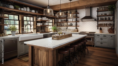 Achieve a farmhouse-style kitchen remodel with open shelving and reclaimed wood