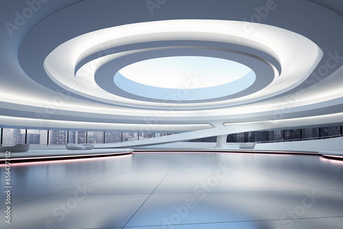 abstract futuristic wavy architecture with empty floor for presentation