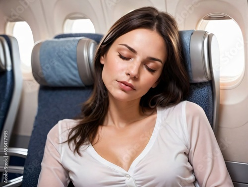 A Woman Sleeping On An Airplane © Pixel Matrix