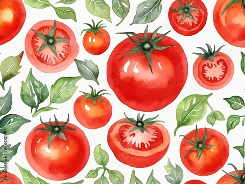 Watercolor Seamless Pattern With Tomatoes © Pixel Matrix