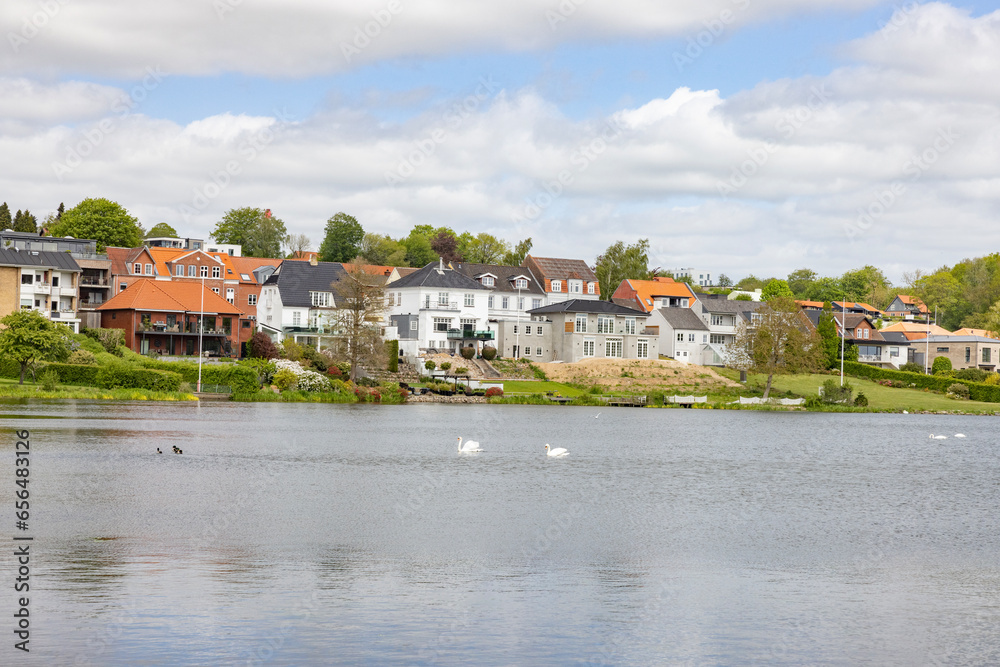 Kolding castle lake, Kolding is a harbor and market town in South Jutland in Denmark with 57,583 inhabitants (2013)