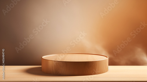 Fototapeta Naklejka Na Ścianę i Meble -  Round wooden podium with beautiful backlighting
