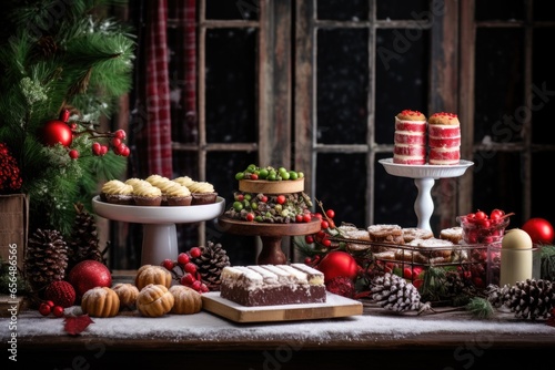 dessert table adorned with boxing day themed treats
