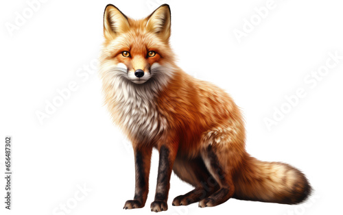 Sitting White and Brown Fox on White Transparent Background. © Muhammad